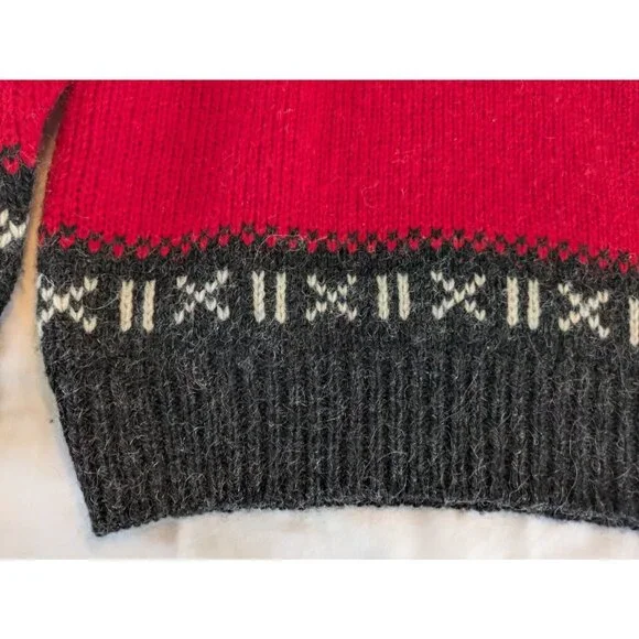 Vintage Woolrich Sweater Men's Sz XL Fair Isle Red & Gray Wool Pullover 80s, 90s